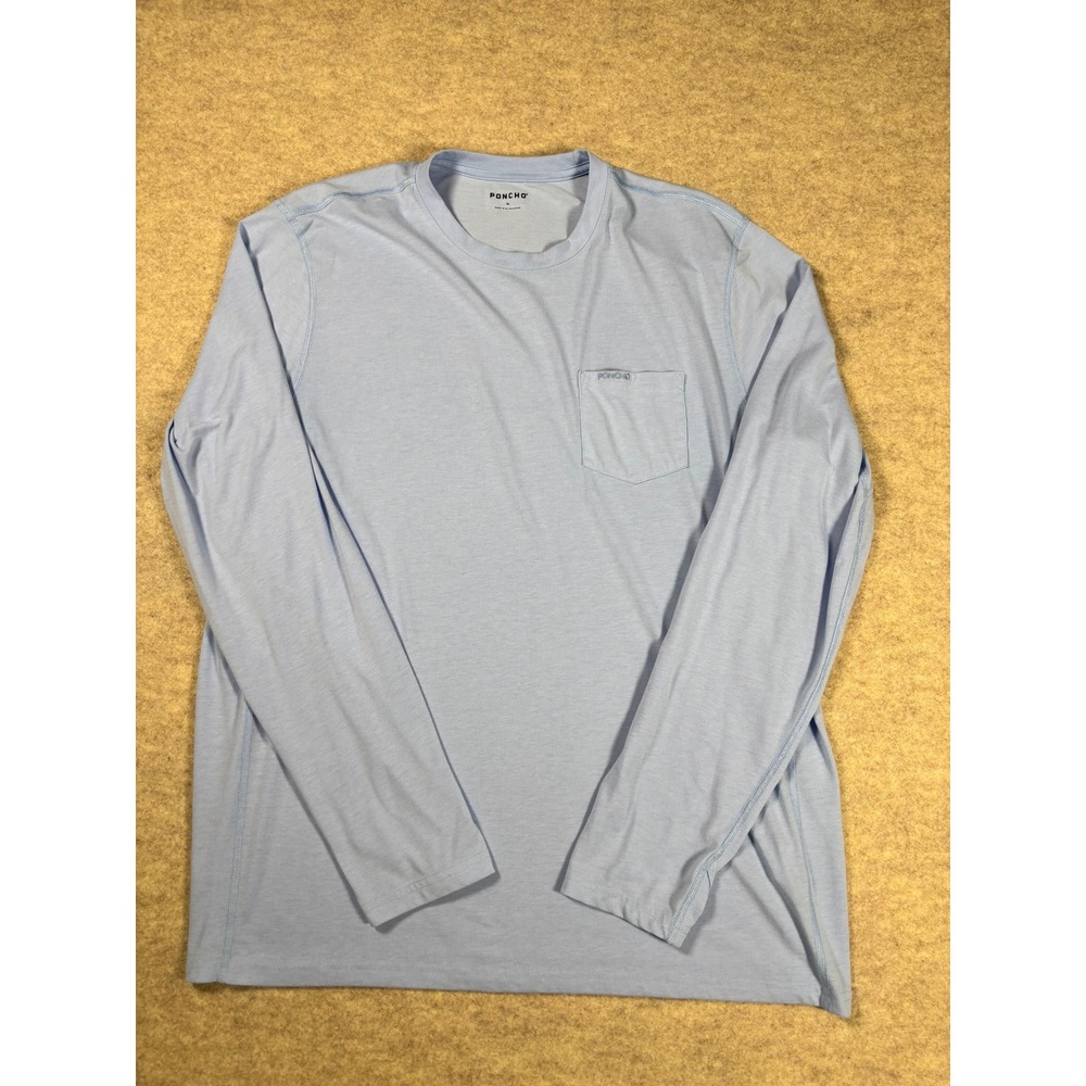 Poncho Outdoors Mens XL Long Sleeve Pocket Sun Shirt Light Blue Crew Neck